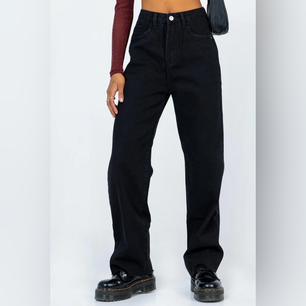 Princess Polly Kalinda Straight Leg Jeans Black Size 4